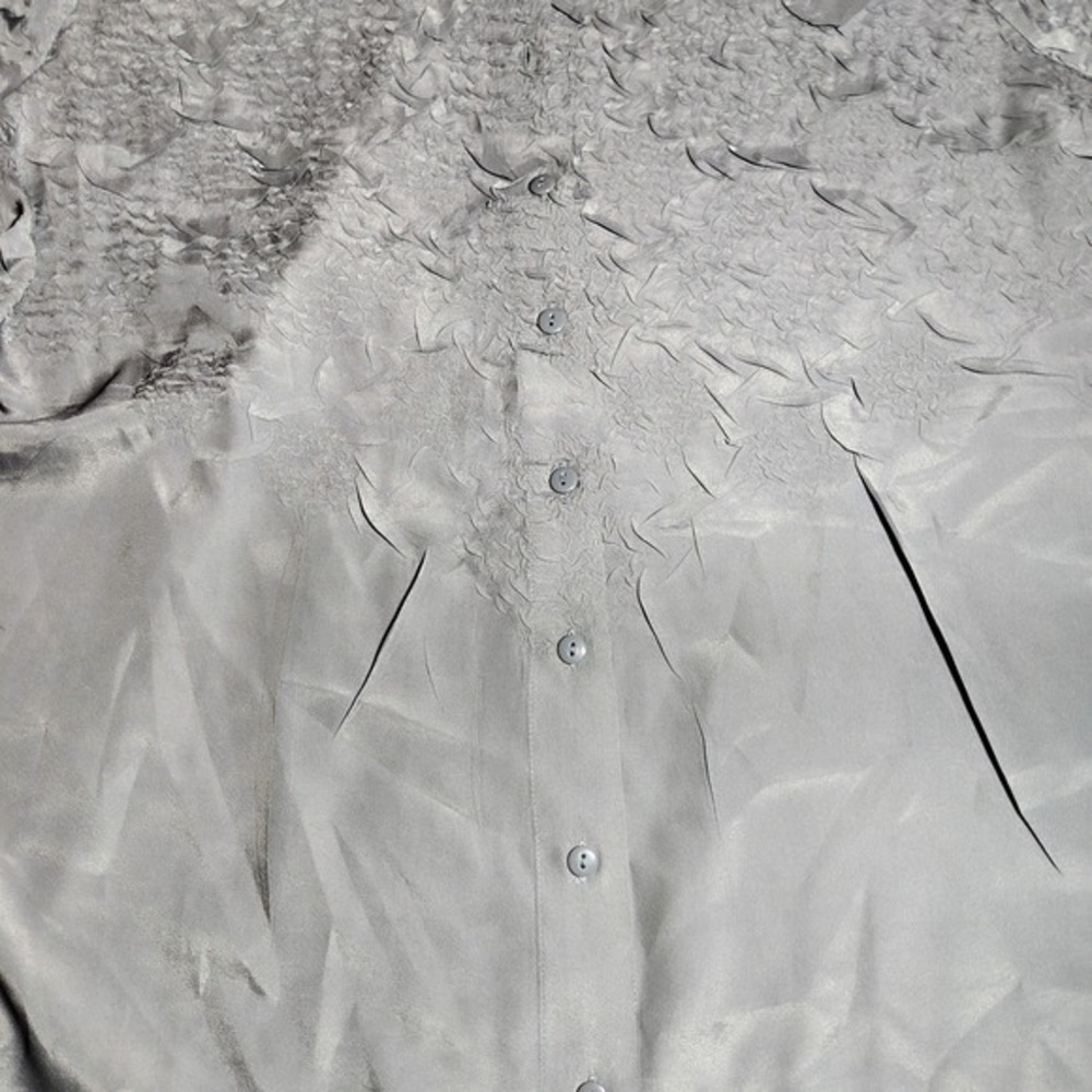 Chicos Textured Crinkle Button Down Blouse Long Sleeve Blue Grey Size 3 Large XL - Picture 3 of 9